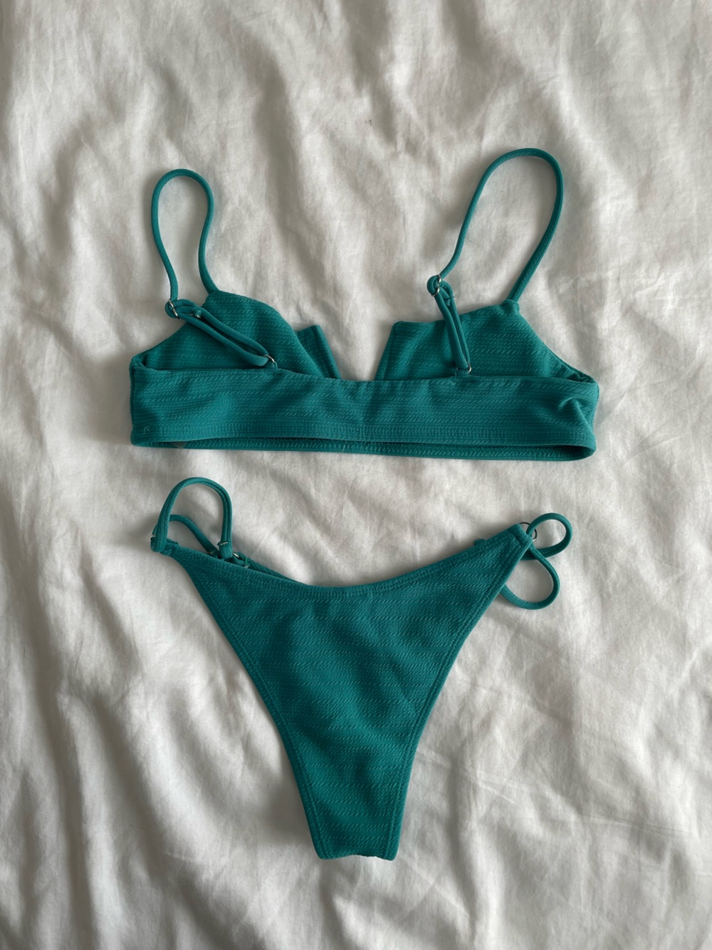 Green Ribbed V-Notch Bikini Set - Picture 5 of 5
